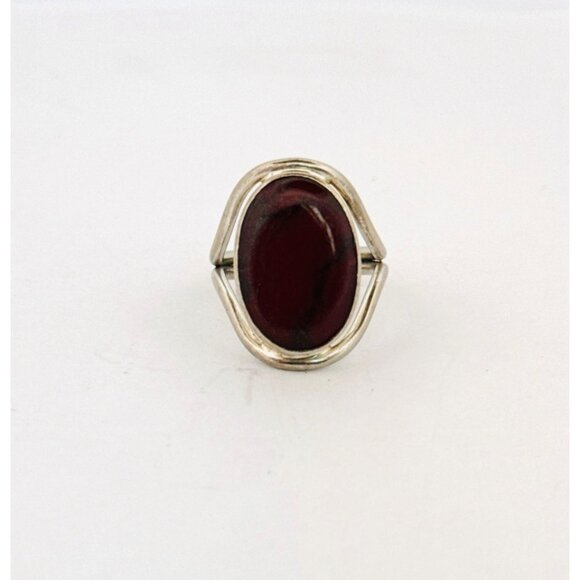 Vintage Sterling Silver Red Jasper Oval Statement Ring Size 5.5 Taxco Mexico - Picture 1 of 11